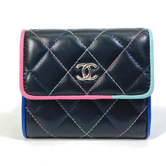 CHANEL CC Mark Small flap Compact wallet Trifold wallet Lambskin Leather Black - Picture 1 of 15